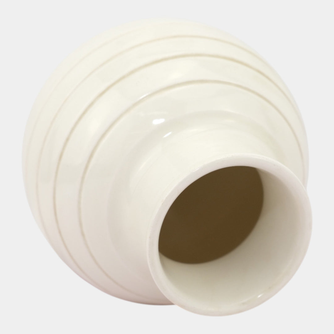 Keith Murray For Wedgwood 1930s Art Deco White Ribbed Art Pottery Bulbous Vase - Just Art Pottery