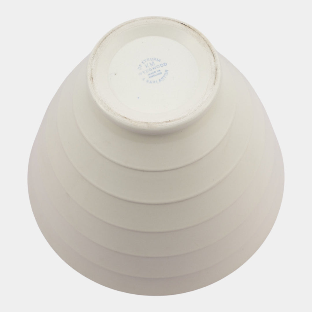 Keith Murray For Wedgwood 1930s Art Deco Blue Ribbed Art Deco Flared Bowl Vase - Just Art Pottery