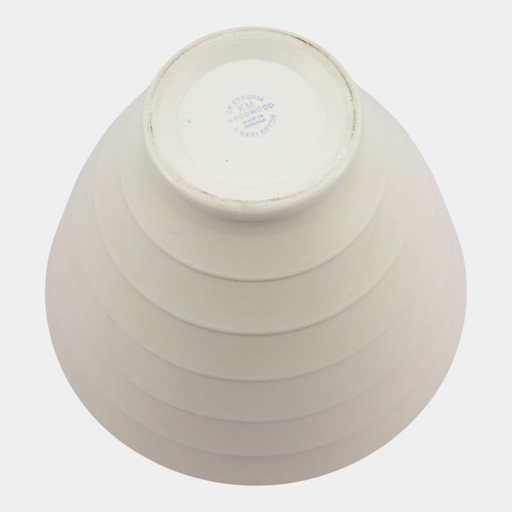 Keith Murray For Wedgwood 1930s Art Deco Blue Ribbed Art Deco Flared Bowl Vase - Just Art Pottery