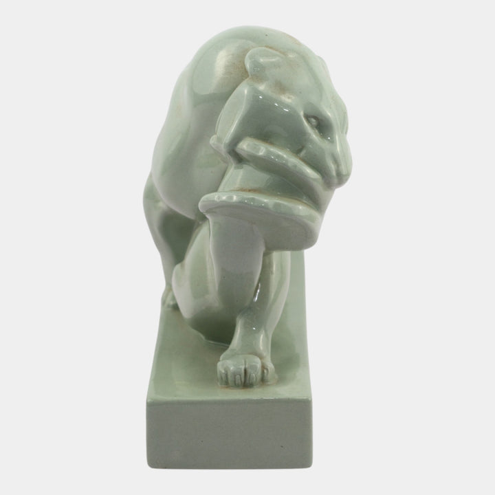 John Skeaping For Wedgwood 1930s Art Deco Green Tiger Carrying Prey Figurine - Just Art Pottery
