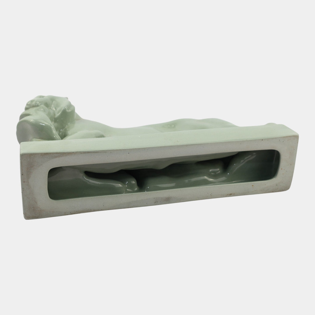 John Skeaping For Wedgwood 1930s Art Deco Green Tiger Carrying Prey Figurine - Just Art Pottery