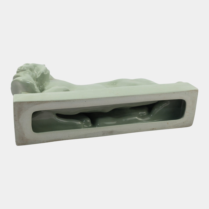 John Skeaping For Wedgwood 1930s Art Deco Green Tiger Carrying Prey Figurine - Just Art Pottery