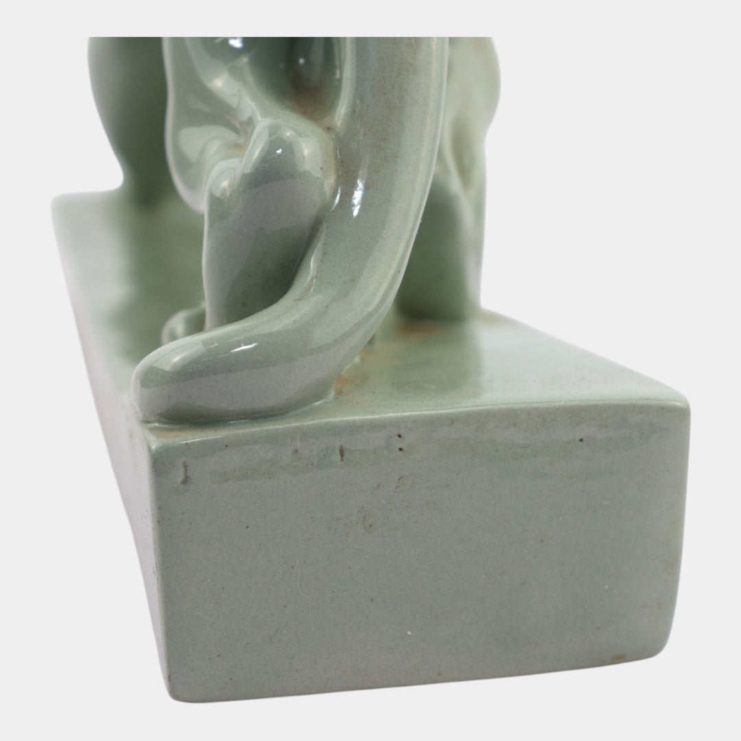 John Skeaping For Wedgwood 1930s Art Deco Green Tiger Carrying Prey Figurine - Just Art Pottery