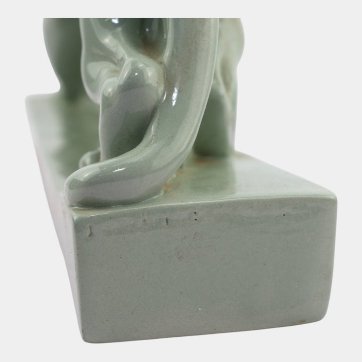 John Skeaping For Wedgwood 1930s Art Deco Green Tiger Carrying Prey Figurine - Just Art Pottery