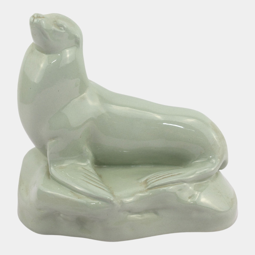 John Skeaping For Wedgwood 1930s Art Deco Green Standing Seal Figurine - Just Art Pottery