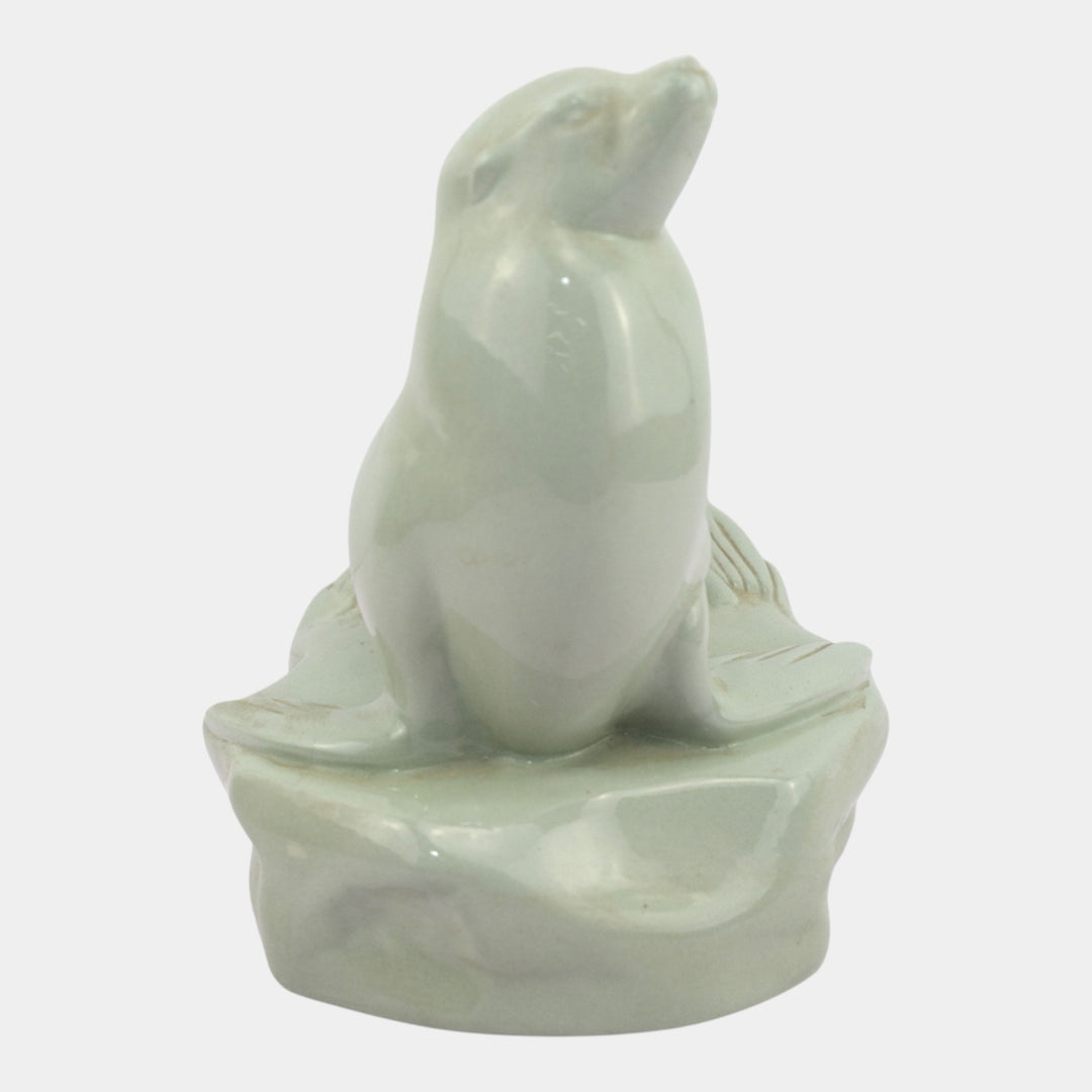 John Skeaping For Wedgwood 1930s Art Deco Green Standing Seal Figurine - Just Art Pottery