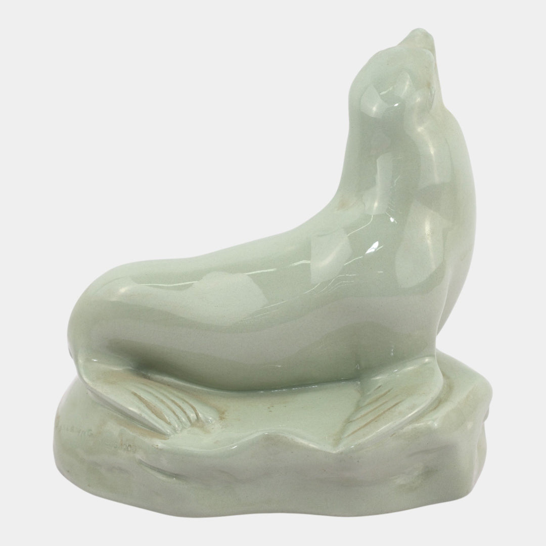 John Skeaping For Wedgwood 1930s Art Deco Green Standing Seal Figurine - Just Art Pottery