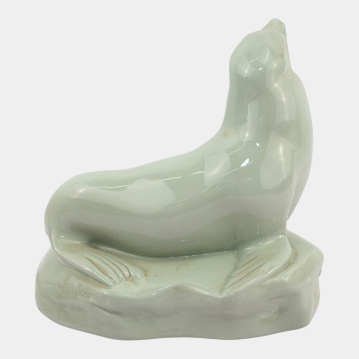 John Skeaping For Wedgwood 1930s Art Deco Green Standing Seal Figurine - Just Art Pottery