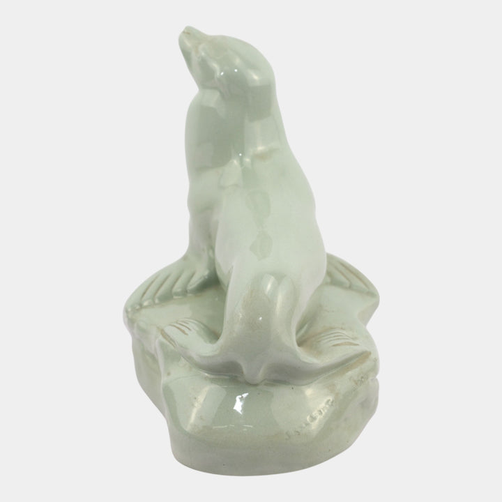 John Skeaping For Wedgwood 1930s Art Deco Green Standing Seal Figurine - Just Art Pottery