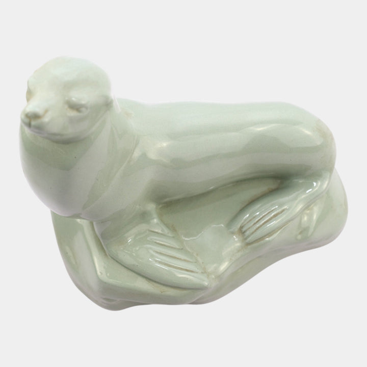 John Skeaping For Wedgwood 1930s Art Deco Green Standing Seal Figurine - Just Art Pottery