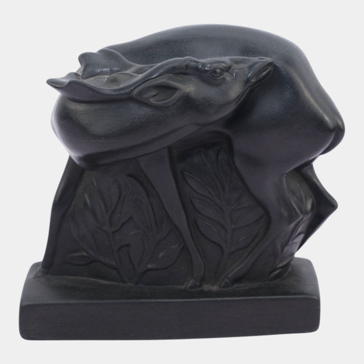 John Skeaping For Wedgwood 1930s Black Basalt Art Deco Fallow Deer Figurine - Just Art Pottery