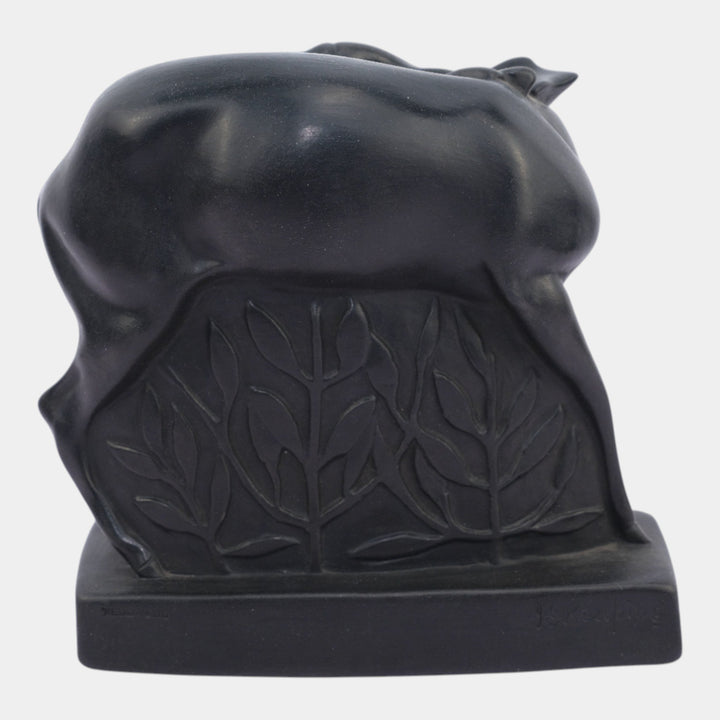 John Skeaping For Wedgwood 1930s Black Basalt Art Deco Fallow Deer Figurine - Just Art Pottery