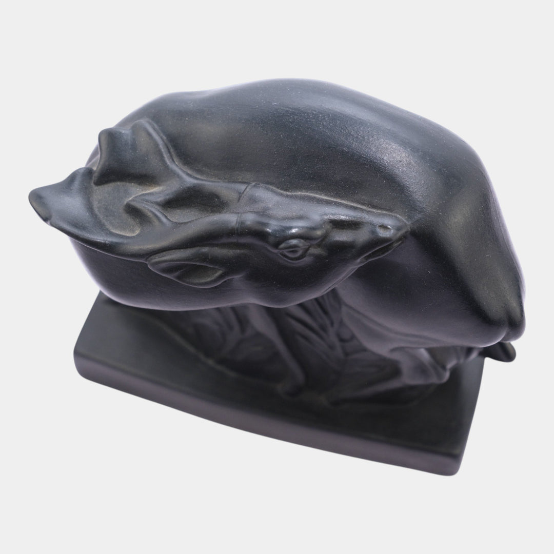 John Skeaping For Wedgwood 1930s Black Basalt Art Deco Fallow Deer Figurine - Just Art Pottery