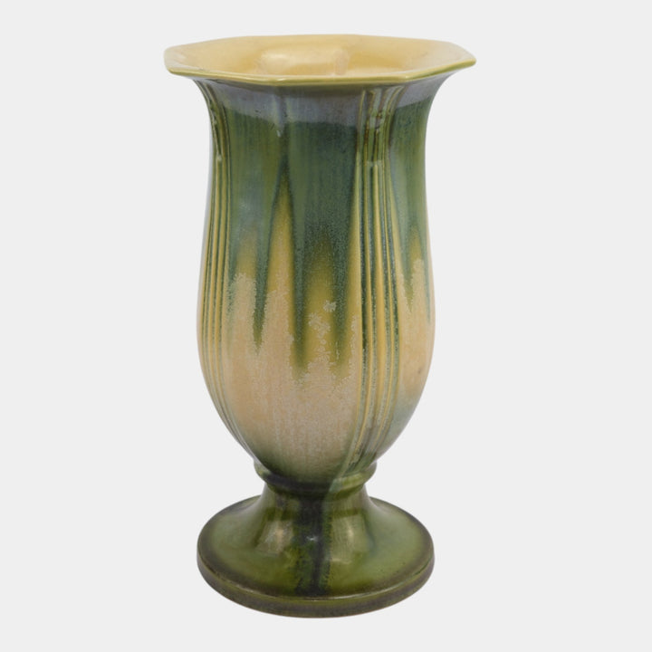 Roseville Russco Crystalline Green 1933 Art Deco Flared Rim Pedestal Vase 700-10