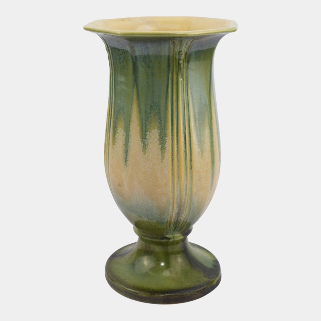 Roseville Russco Crystalline Green 1933 Art Deco Flared Rim Pedestal Vase 700-10