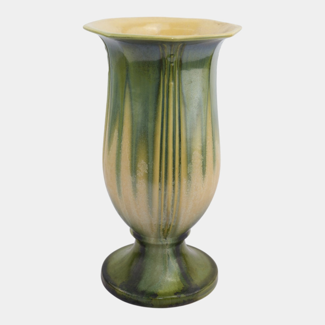 Roseville Russco Crystalline Green 1933 Art Deco Flared Rim Pedestal Vase 700-10