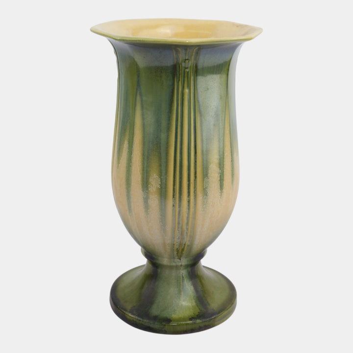 Roseville Russco Crystalline Green 1933 Art Deco Flared Rim Pedestal Vase 700-10