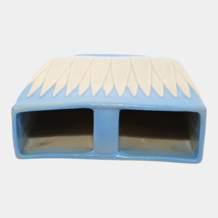 Roseville Lotus Blue 1952 Mid Century Modern Pottery Ceramic Wall Pocket L8-7 - Just Art Pottery