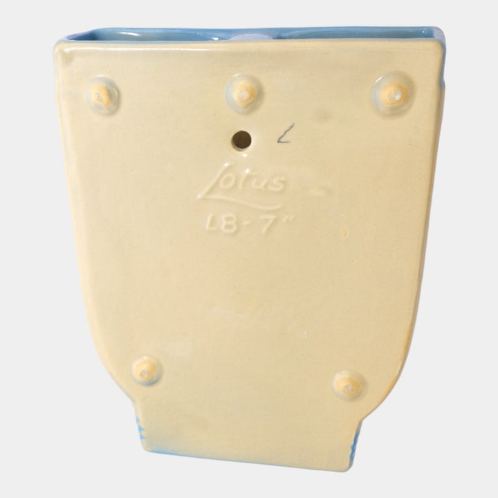 Roseville Lotus Blue 1952 Mid Century Modern Pottery Ceramic Wall Pocket L8-7 - Just Art Pottery