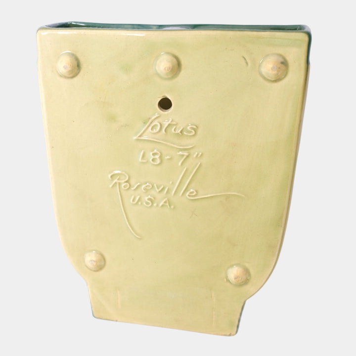Roseville Lotus Green 1952 Mid Century Modern Pottery Ceramic Wall Pocket L8-7 - Just Art Pottery