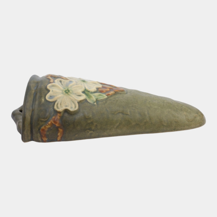Roseville Dogwood Textured Green 1926 Vintage Pottery Ceramic Wall Pocket 1245-9