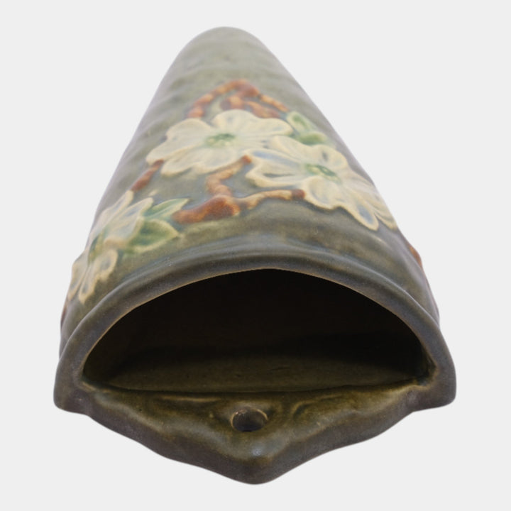 Roseville Dogwood Textured Green 1926 Vintage Pottery Ceramic Wall Pocket 1245-9