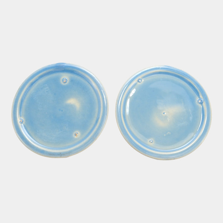 Roseville Savona Blue 1924 Vintage Art Deco Ceramic Candle Holders 1070-3 - Just Art Pottery