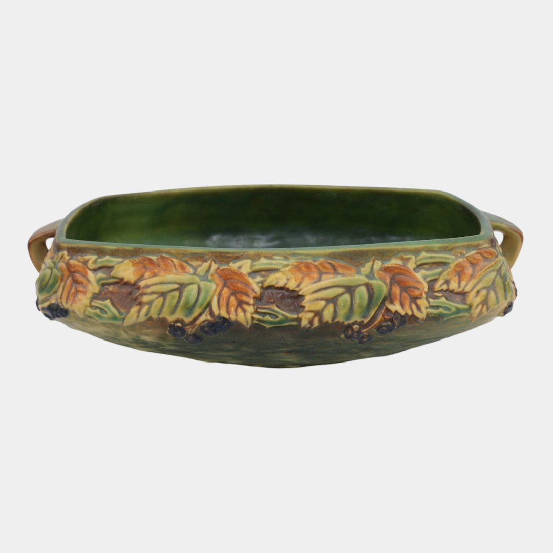Roseville Blackberry 1932 Vintage Art Pottery Green Ceramic Console Bowl 228-10 - Just Art Pottery