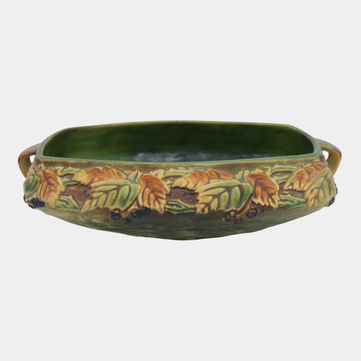 Roseville Blackberry 1932 Vintage Art Pottery Green Ceramic Console Bowl 228-10 - Just Art Pottery
