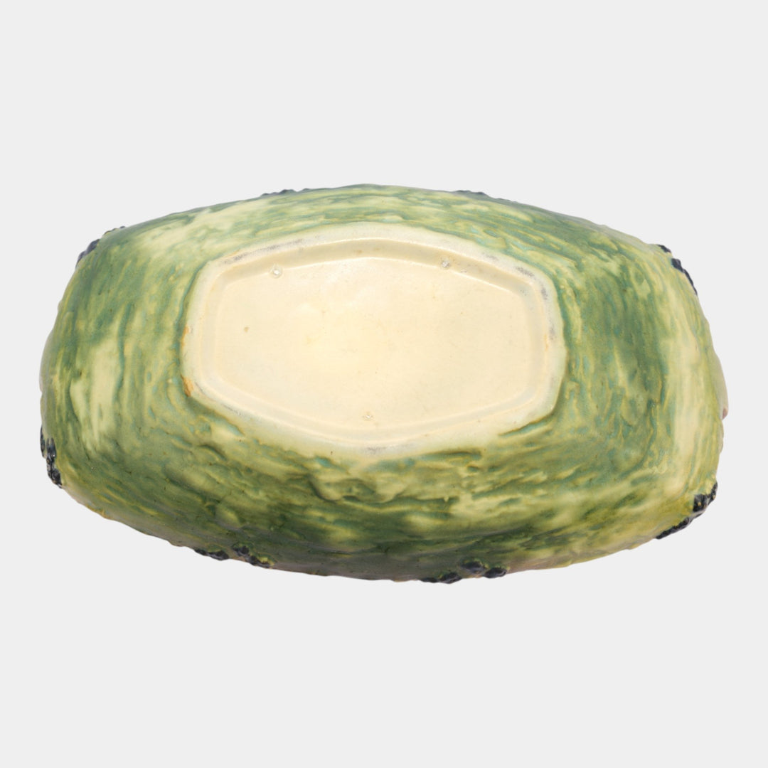 Roseville Blackberry 1932 Vintage Art Pottery Green Ceramic Console Bowl 228-10 - Just Art Pottery