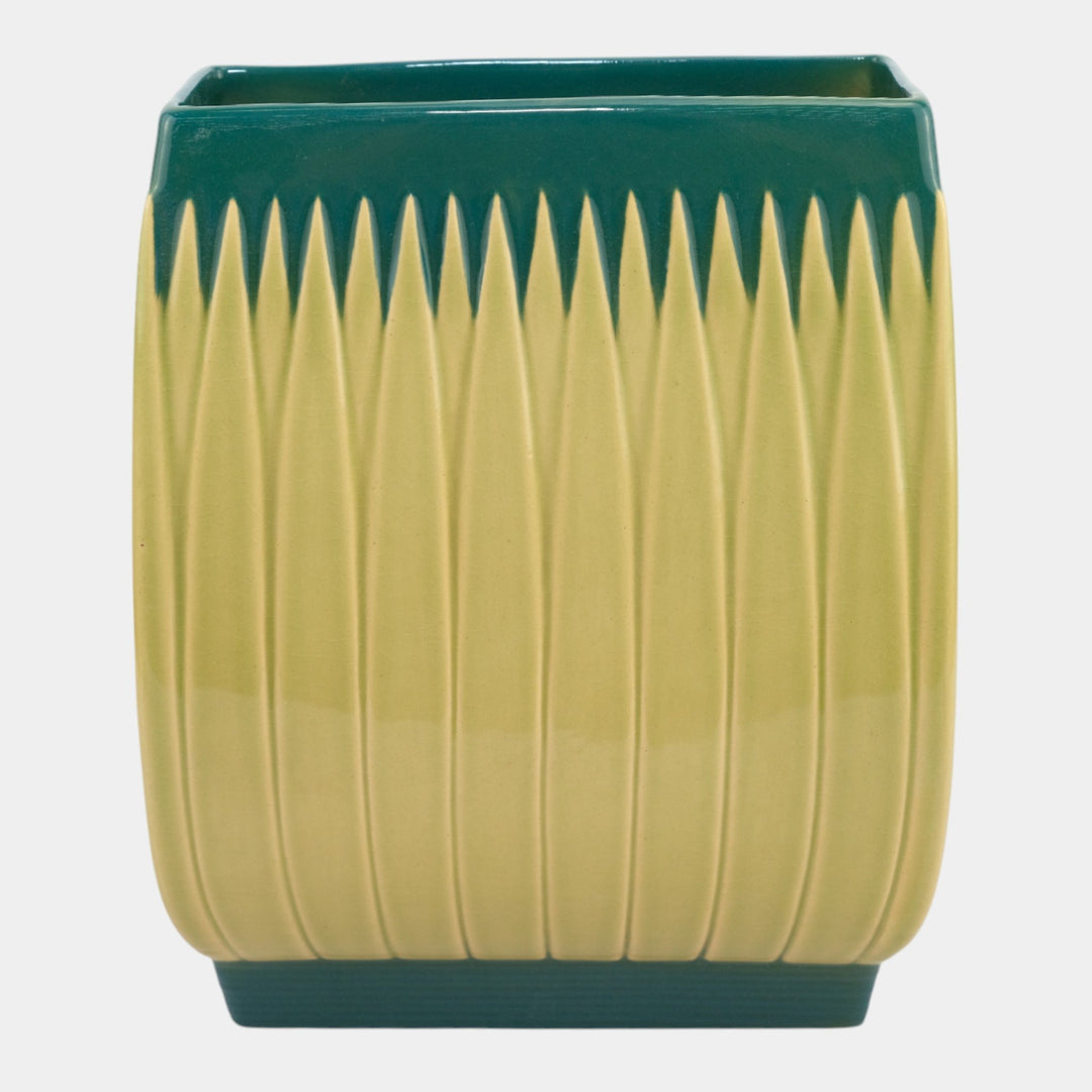 Roseville Lotus Green 1952 Vintage Mid Century Modern Pottery Pillow Vase L4-10 - Just Art Pottery