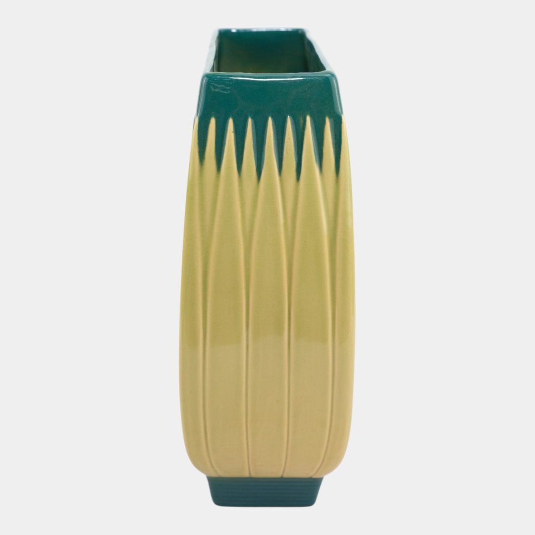 Roseville Lotus Green 1952 Vintage Mid Century Modern Pottery Pillow Vase L4-10 - Just Art Pottery