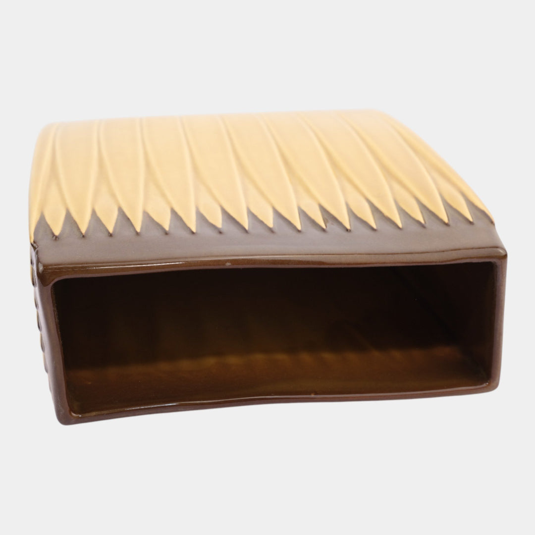 Roseville Lotus Brown 1952 Vintage Mid Century Modern Pottery Pillow Vase L4-10