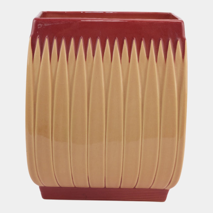 Roseville Lotus Red 1952 Vintage Mid Century Modern Pottery Pillow Vase L4-10 - Just Art Pottery