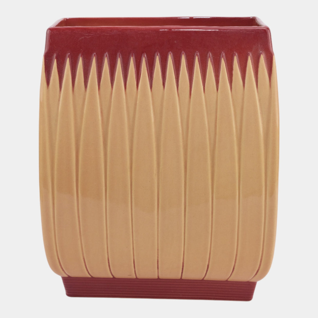 Roseville Lotus Red 1952 Vintage Mid Century Modern Pottery Pillow Vase L4-10 - Just Art Pottery