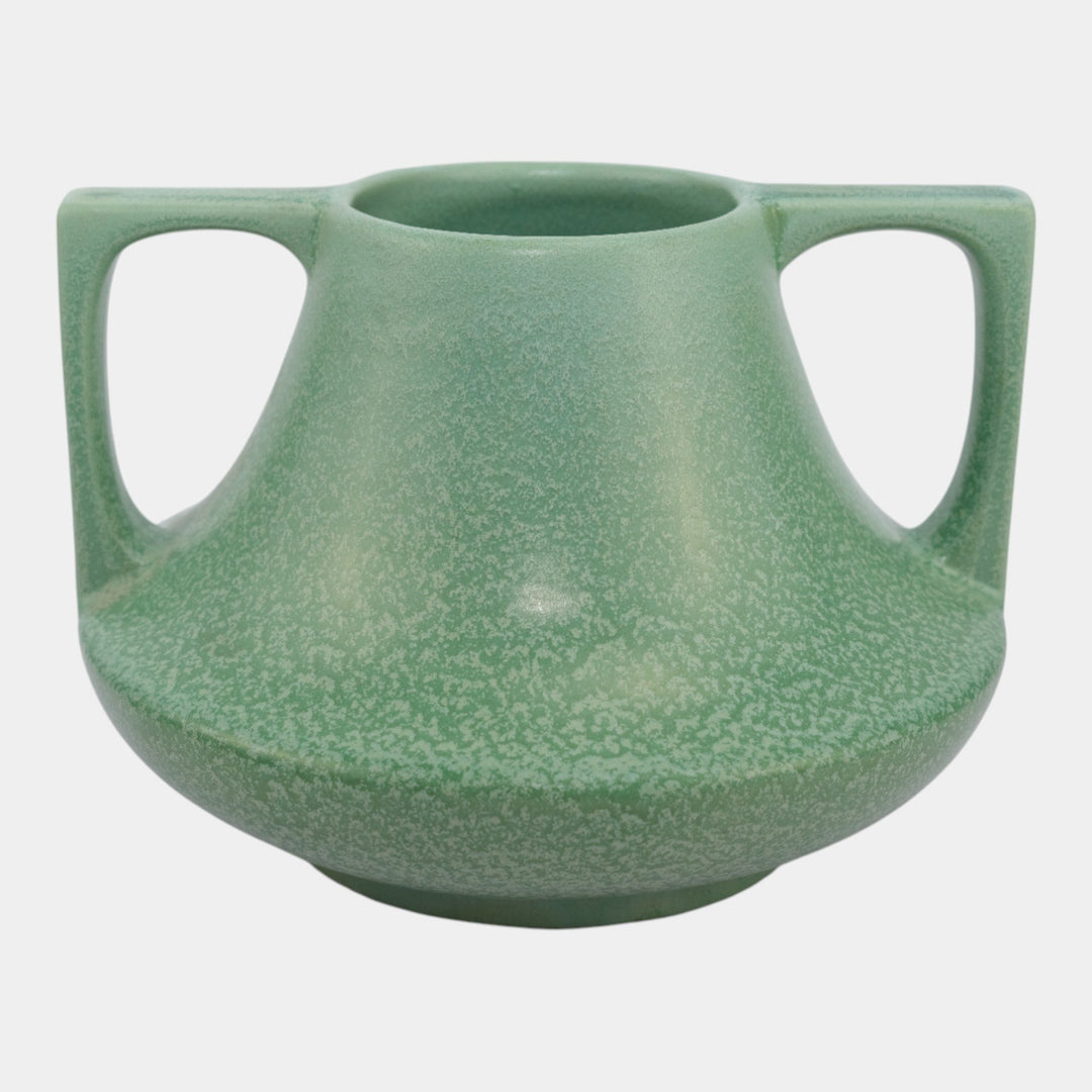 Haeger 1920s Vintage Arts and Crafts Green Geranium Leaf Handled Eve Vase 39 - Just Art Pottery