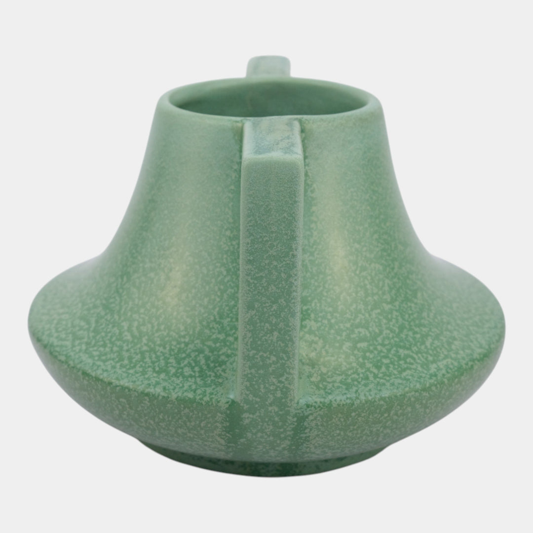 Haeger 1920s Vintage Arts and Crafts Green Geranium Leaf Handled Eve Vase 39 - Just Art Pottery