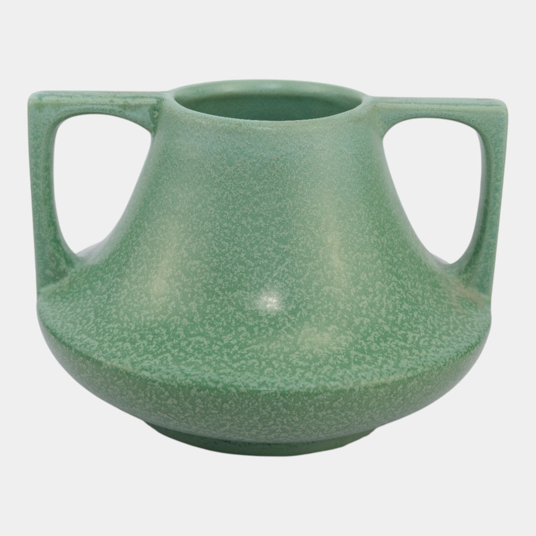 Haeger 1920s Vintage Arts and Crafts Green Geranium Leaf Handled Eve Vase 39 - Just Art Pottery