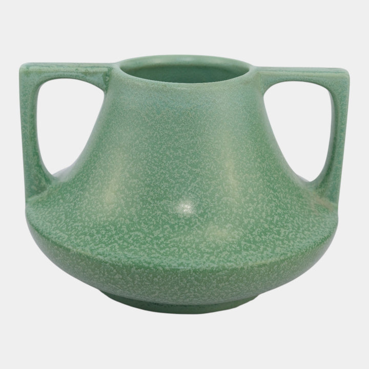 Haeger 1920s Vintage Arts and Crafts Green Geranium Leaf Handled Eve Vase 39 - Just Art Pottery