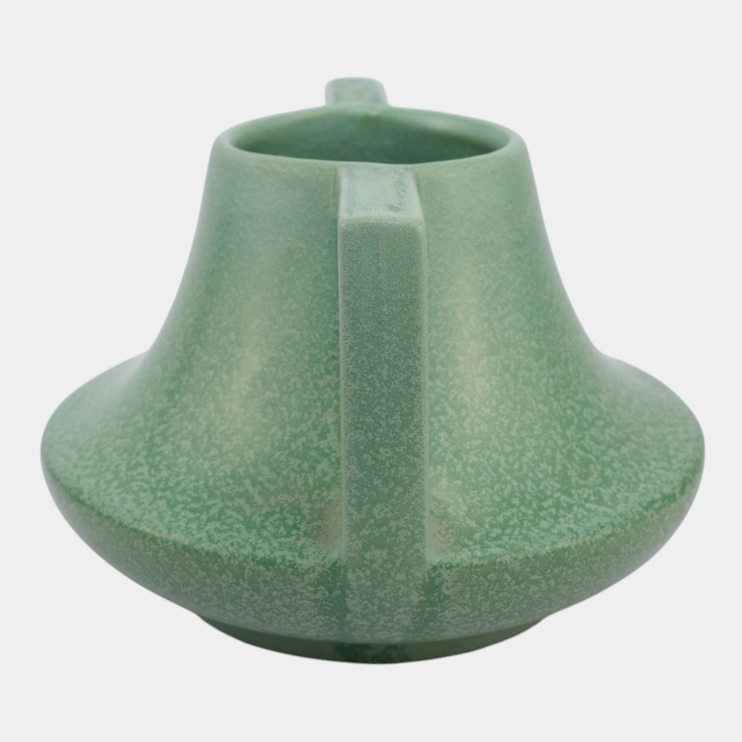 Haeger 1920s Vintage Arts and Crafts Green Geranium Leaf Handled Eve Vase 39 - Just Art Pottery