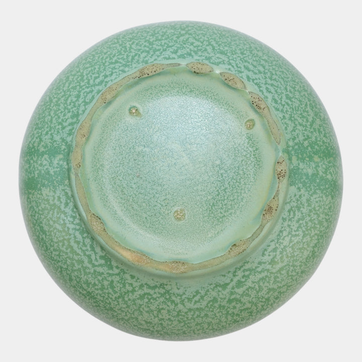 Haeger 1920s Vintage Arts and Crafts Green Geranium Leaf Handled Eve Vase 39 - Just Art Pottery