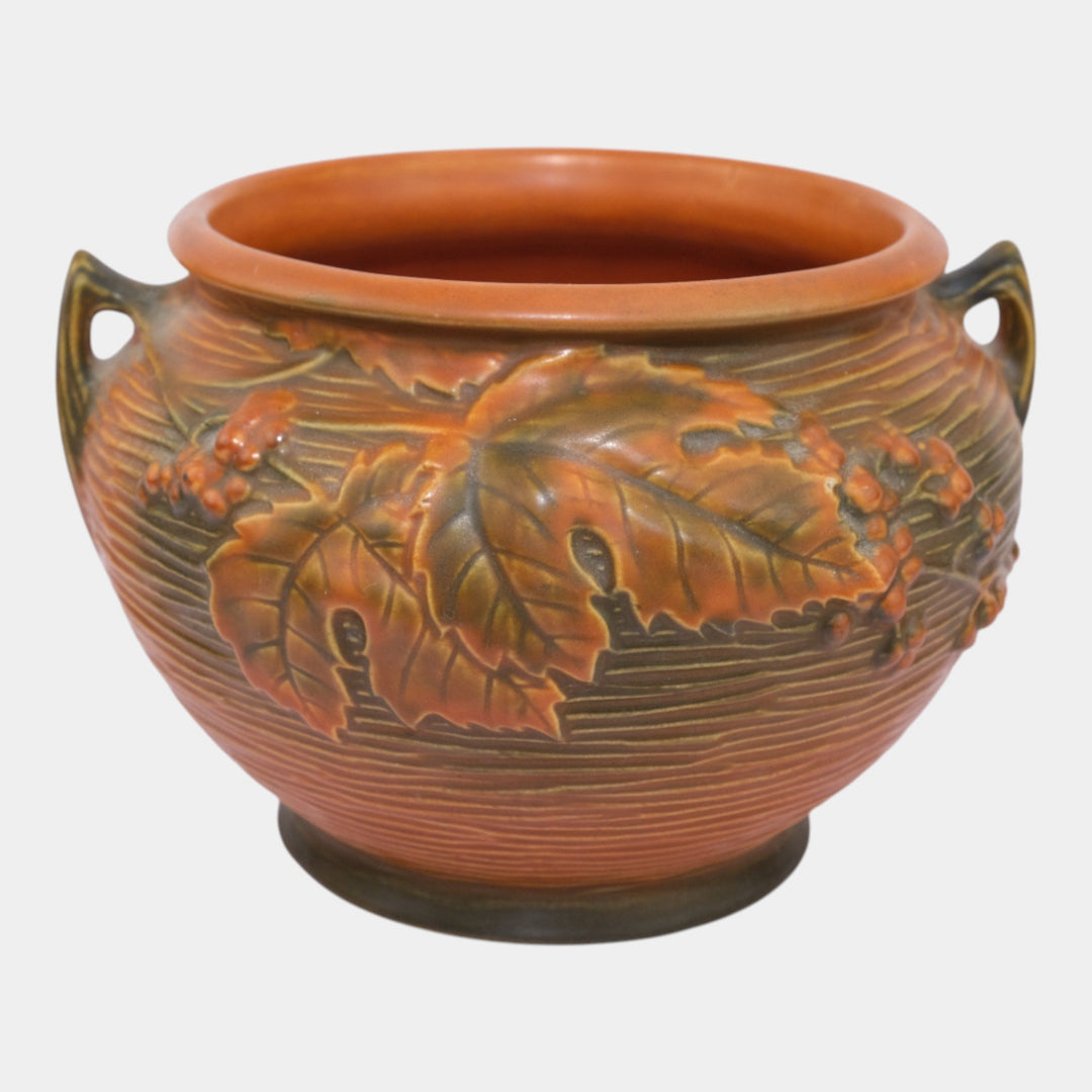Roseville Bushberry Brown Vintage Art Pottery Ceramic Jardiniere Planter 657-6 - Just Art Pottery