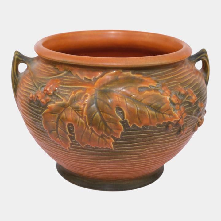 Roseville Bushberry Brown Vintage Art Pottery Ceramic Jardiniere Planter 657-6 - Just Art Pottery