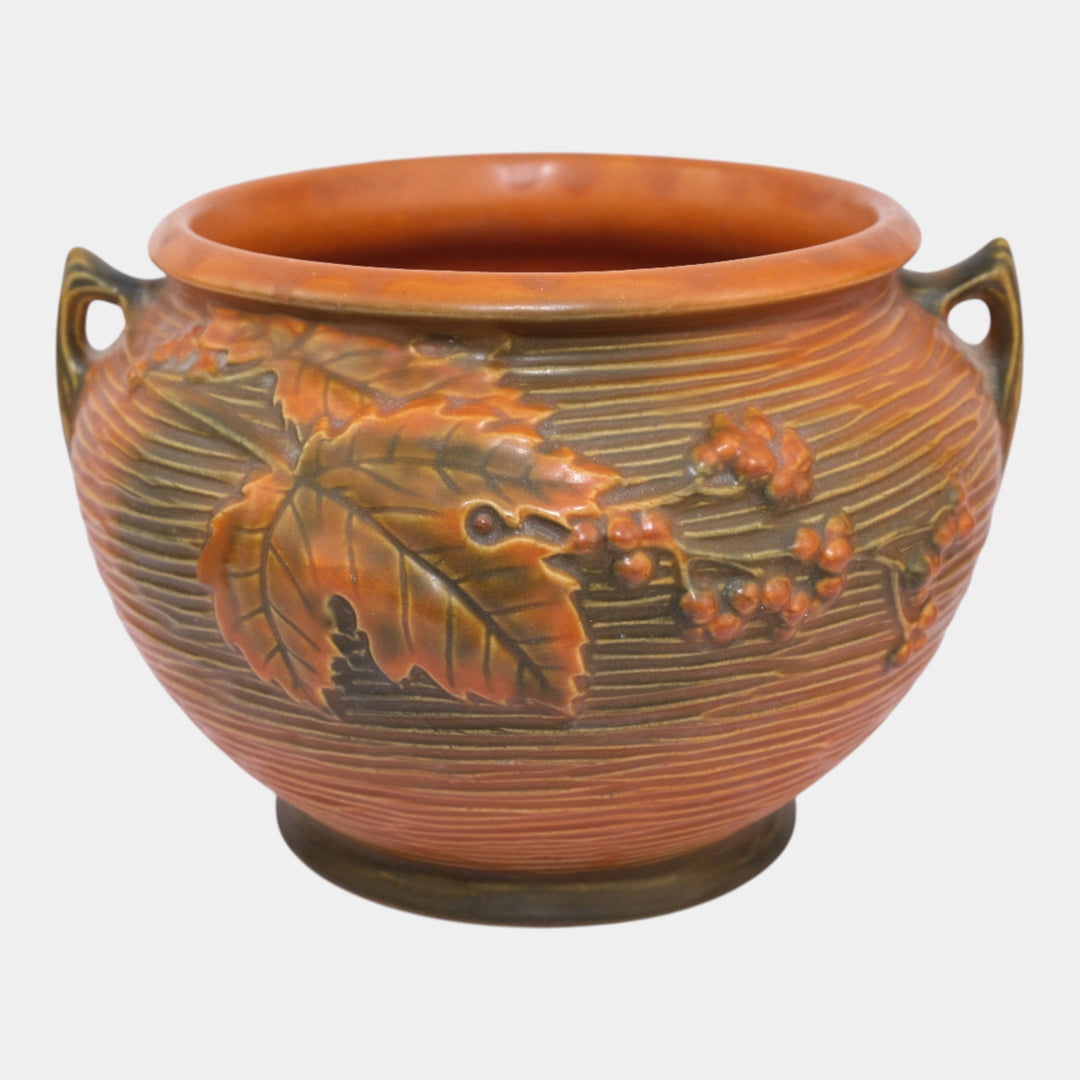 Roseville Bushberry Brown Vintage Art Pottery Ceramic Jardiniere Planter 657-6 - Just Art Pottery