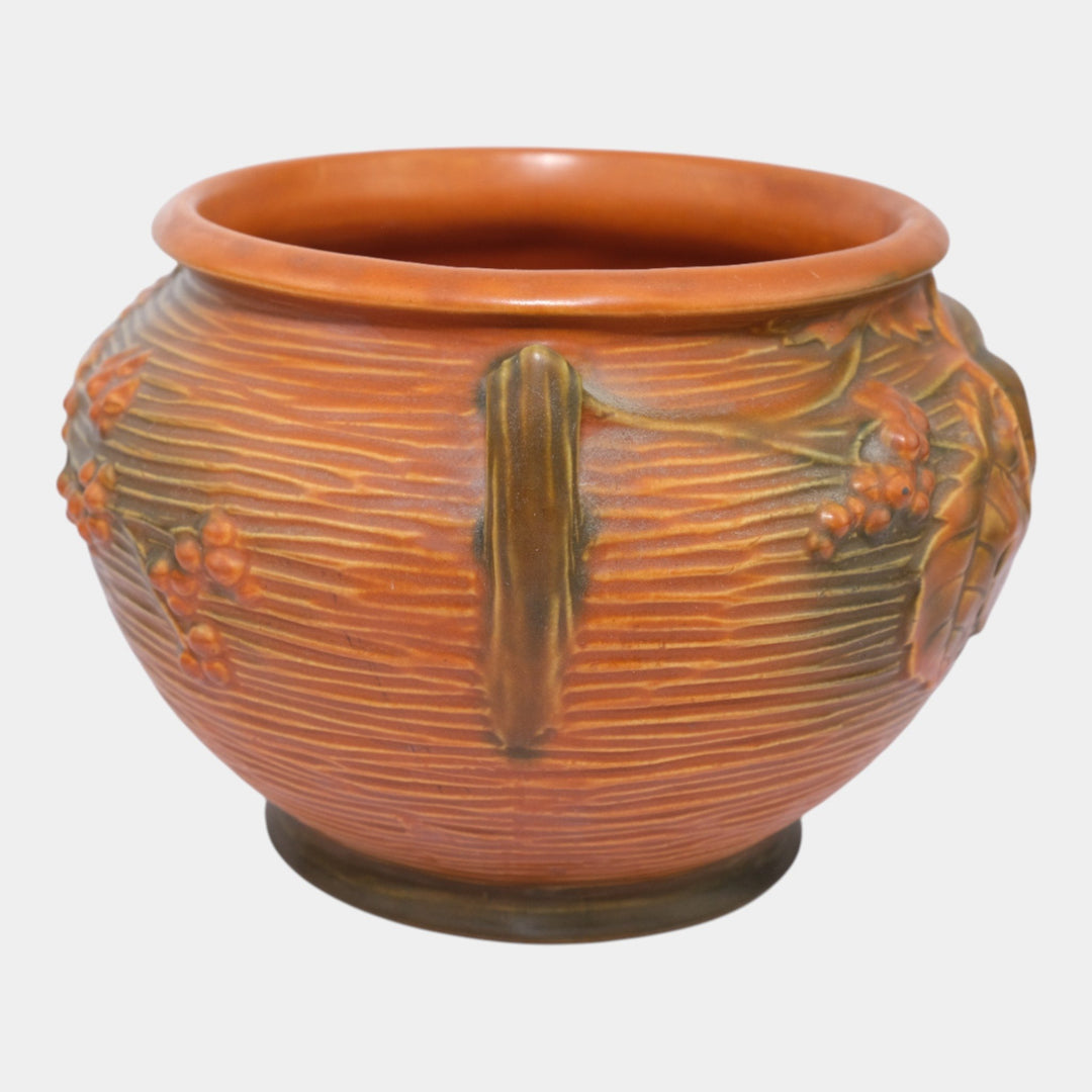 Roseville Bushberry Brown Vintage Art Pottery Ceramic Jardiniere Planter 657-6 - Just Art Pottery