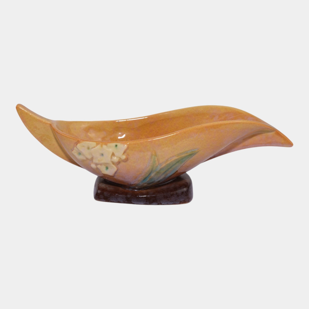 Roseville Wincraft Orange 1948 Mid Century Modern Pottery Console Bowl 227-10 - Just Art Pottery
