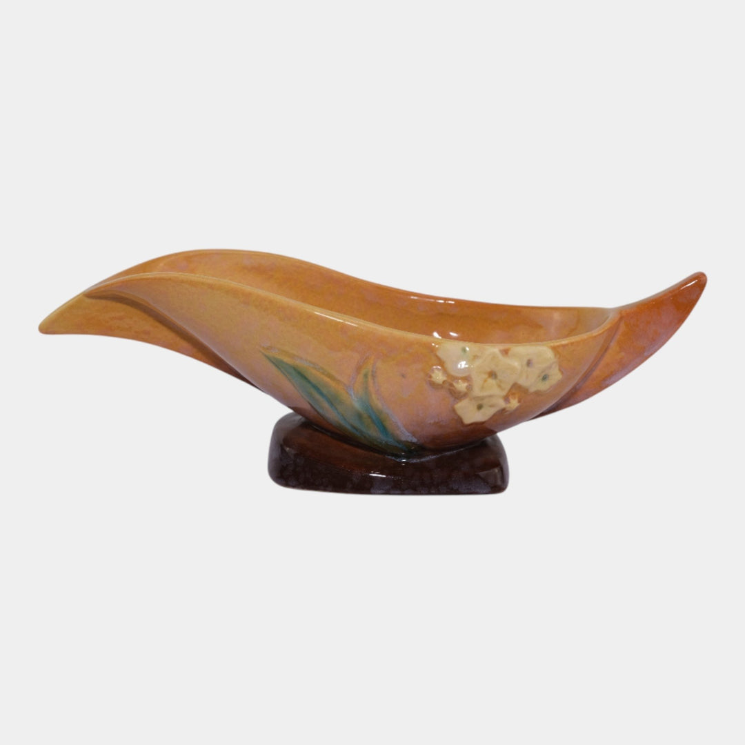 Roseville Wincraft Orange 1948 Mid Century Modern Pottery Console Bowl 227-10 - Just Art Pottery