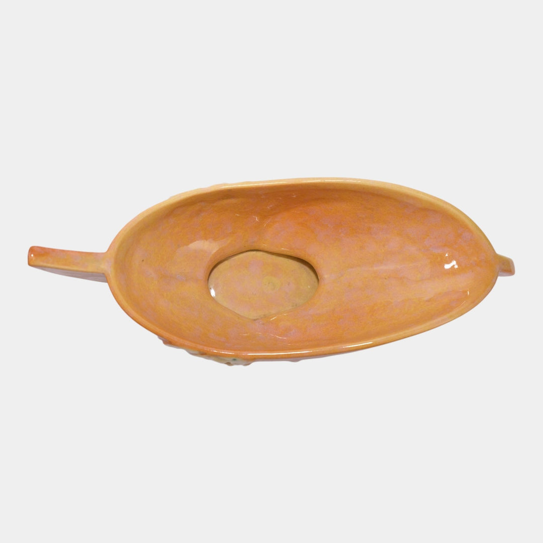 Roseville Wincraft Orange 1948 Mid Century Modern Pottery Console Bowl 227-10 - Just Art Pottery