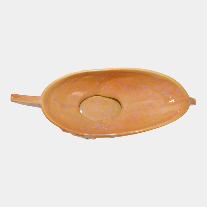 Roseville Wincraft Orange 1948 Mid Century Modern Pottery Console Bowl 227-10 - Just Art Pottery