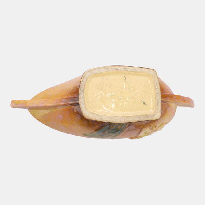 Roseville Wincraft Orange 1948 Mid Century Modern Pottery Console Bowl 227-10 - Just Art Pottery